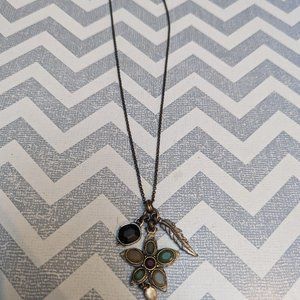 Vintage Lucky Brand necklace with feather and gemstones